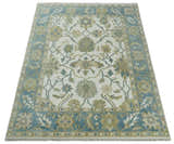 Custom Made Ivory, Gray and Beige Floral Hand Knotted Traditional Oushak Wool Rug