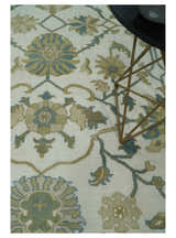Custom Made Ivory, Gray and Beige Floral Hand Knotted Traditional Oushak Wool Rug