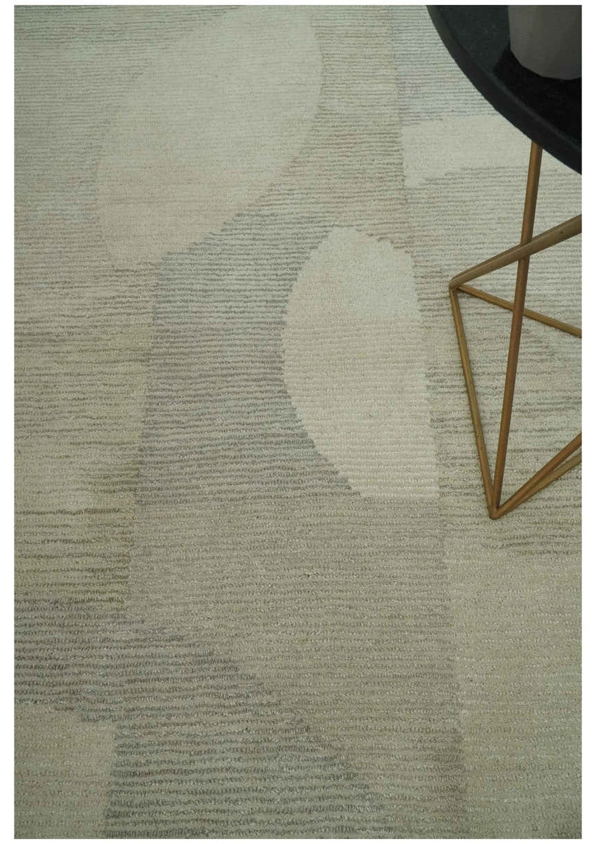 Custom Made Ivory, Gray and Beige Modern Contemporary Hand Tufted wool rug