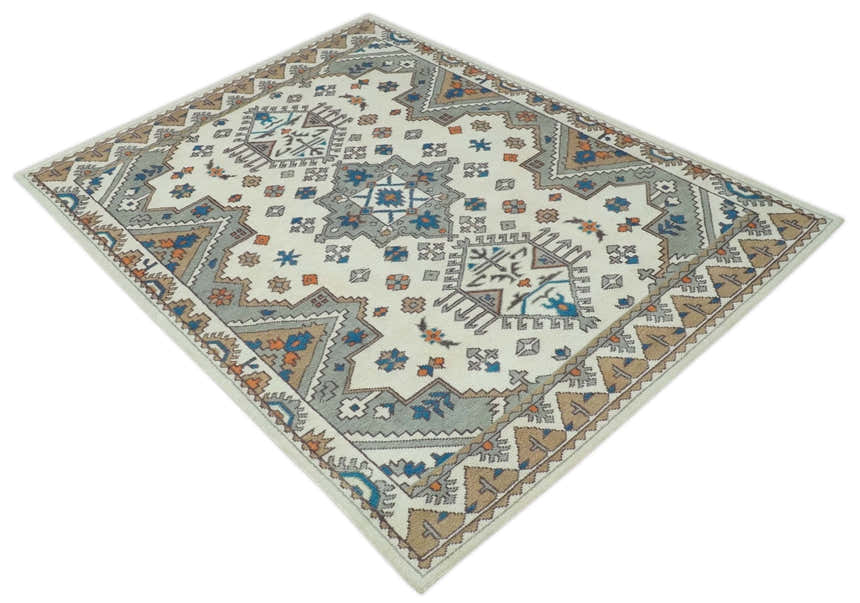 Custom Made Ivory, Gray and Camel Traditional Hand knotted Wool Area Rug