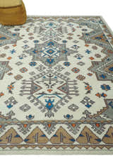 Custom Made Ivory, Gray and Camel Traditional Hand knotted Wool Area Rug