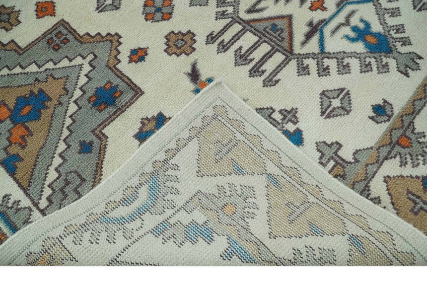 Custom Made Ivory, Gray and Camel Traditional Hand knotted Wool Area Rug