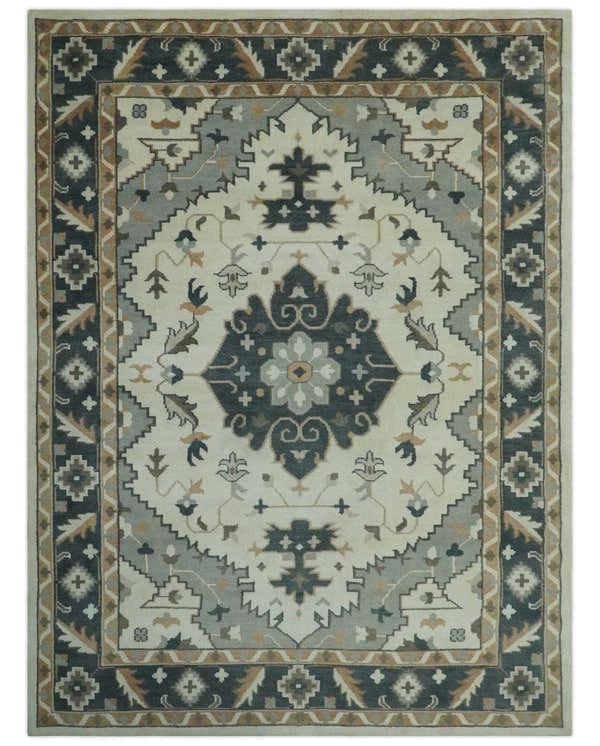 Custom Made Ivory, Gray, Camel and Charcoal Traditional Multi Size Wool Area Rug