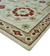 Custom Made Ivory, Olive and Maroon Traditional Medallion Mamluk Design wool Rug