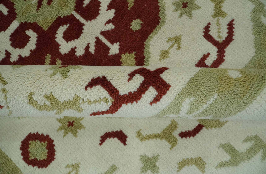 Custom Made Ivory, Olive and Maroon Traditional Medallion Mamluk Design wool Rug