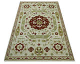 Custom Made Ivory, Olive and Maroon Traditional Medallion Mamluk Design wool Rug