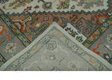 Custom Made Ivory, Silver, Peach and Olive Hand Knotted Traditional Heriz wool Area Rug