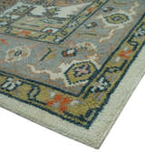 Custom Made Ivory, Silver, Peach and Olive Hand Knotted Traditional Heriz wool Area Rug