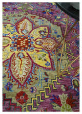 Custom Made Light Green and Purple Medallion Traditional Hand Knotted Wool Area Rug