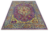 Custom Made Light Green and Purple Medallion Traditional Hand Knotted Wool Area Rug