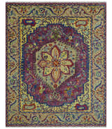 Custom Made Light Green and Purple Medallion Traditional Hand Knotted Wool Area Rug