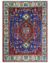 Custom Made Maroon, Blue and ivory Hand Knotted Traditional Wool Rug