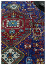 Custom Made Maroon, Blue and ivory Hand Knotted Traditional Wool Rug