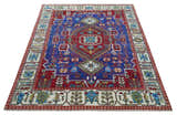 Custom Made Maroon, Blue and ivory Hand Knotted Traditional Wool Rug