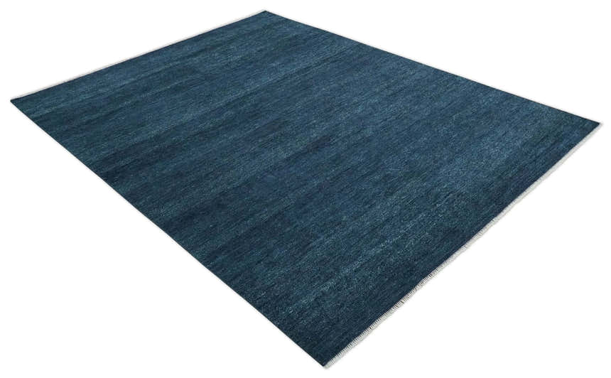 Custom Made Midnight blue Solid Hand knotted Modern wool Area Rug
