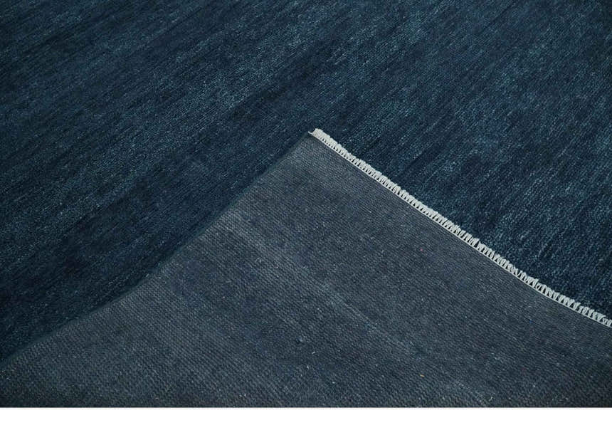 Custom Made Midnight blue Solid Hand knotted Modern wool Area Rug