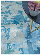 Custom Made Modern Abstract Blue Hand Tufted Wool Art-Silk Rug
