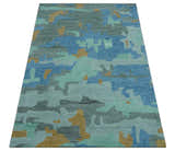 Custom Made Modern Blue Abstract Design Hand Tufted Wool And Viscose Area Rug