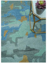Custom Made Modern Blue Abstract Design Hand Tufted Wool And Viscose Area Rug