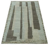 Custom Made Modern Geometrical Silver, Ivory and Charcoal Hand Knotted Wool area Rug