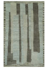Custom Made Modern Geometrical Silver, Ivory and Charcoal Hand Knotted Wool area Rug