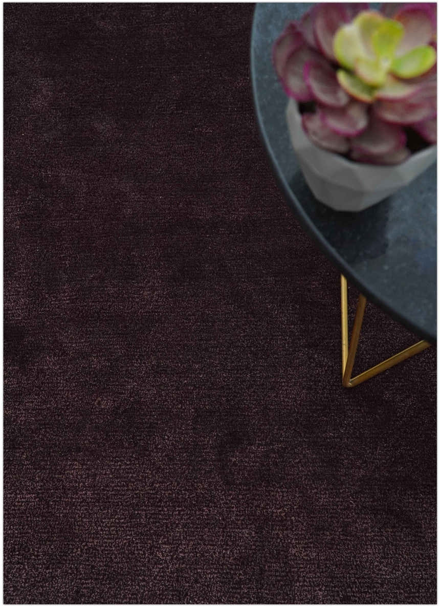 Custom Made Modern Solid Maroon And Gray Hand Knotted Wool And Art Silk Rug