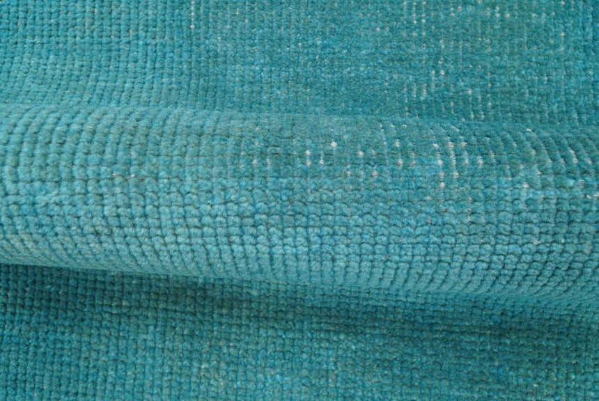 Custom Made Modern Solid Overdyed Blue Hand Knotted Wool Area Rug