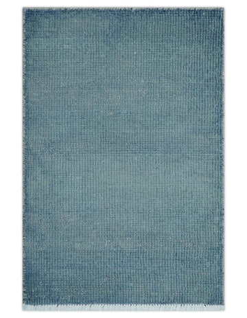 Custom Made Modern Solid Overdyed Light Blue Hand Knotted Wool Area Rug