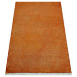 Custom Made Modern Solid Overdyed Orange Hand Knotted Wool Area Rug