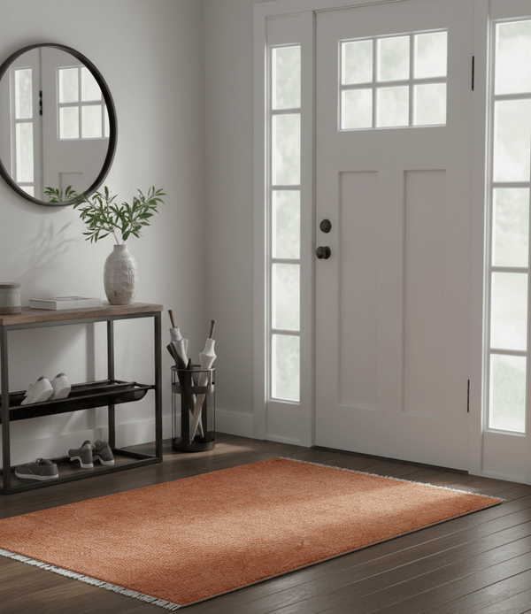 Custom Made Modern Solid Overdyed Rust Hand Knotted Wool Area Rug