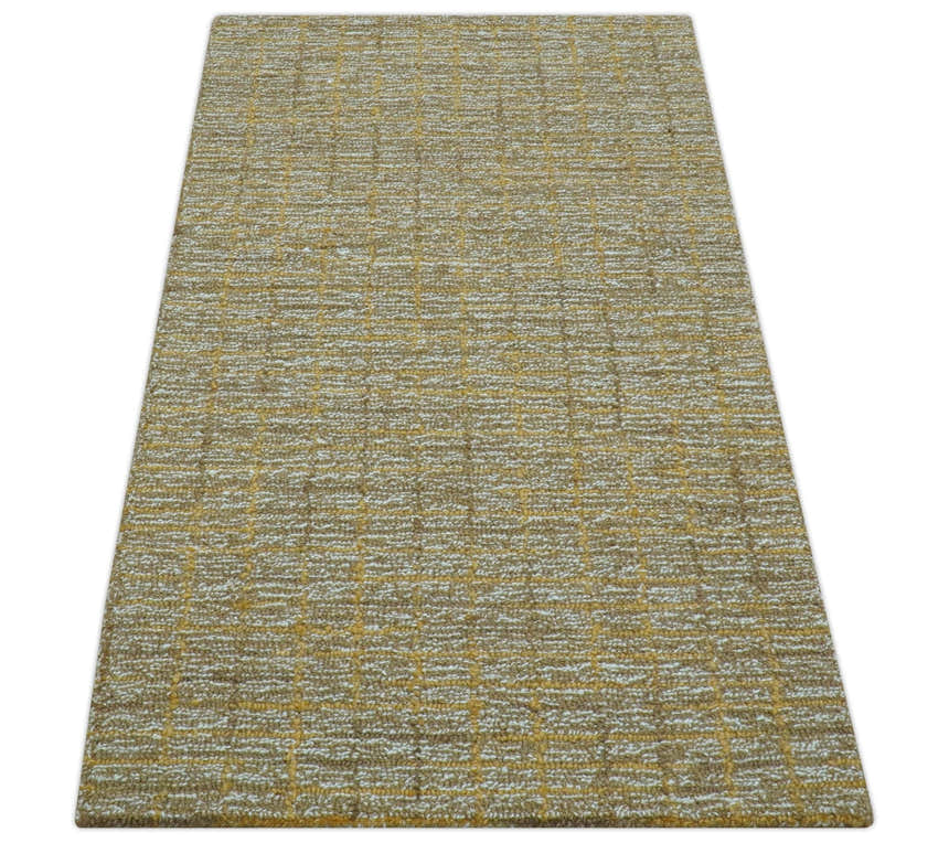 Custom Made Modern Style Hand Tufted Mustard and Brown Wool Rug