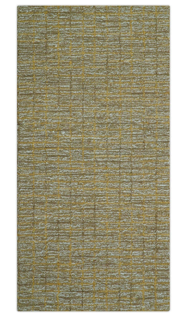 Custom Made Modern Style Hand Tufted Mustard and Brown Wool Rug