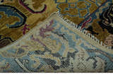 Custom Made Mustard and Teal transitional Dragon Oushak wool area rug