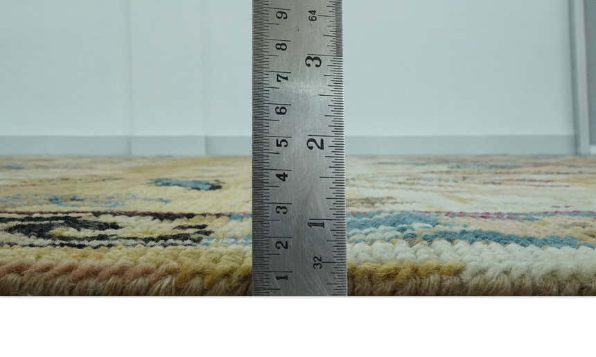 Custom Made Mustard and Teal transitional Dragon Oushak wool area rug