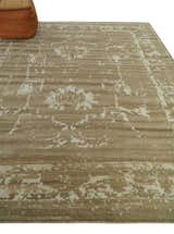 Custom Made Neutral Earthy Brown and Beige Chic Hand Knotted Natural Wool Minimal Area rug