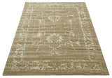 Custom Made Neutral Earthy Brown and Beige Chic Hand Knotted Natural Wool Minimal Area rug