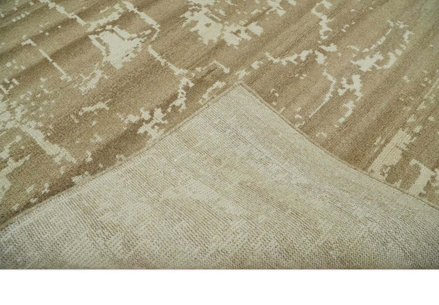 Custom Made Neutral Earthy Brown and Beige Chic Hand Knotted Natural Wool Minimal Area rug
