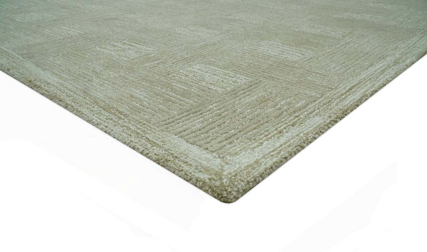 Custom Made Olive and Ivory Modern Geometrical Hand Tufted wool rug