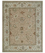 Custom Made Oushak Design Tufted Peach, Ivory and Olive Traditional Rug