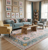 Custom Made Pink and Gray Hand knotted Traditional Oushak wool Area Rug