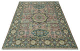 Custom Made Pink, Beige and Olive Hand knotted Medallion Mamluk Multi Size wool Area Rug