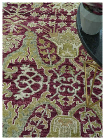 Custom Made Plum and Olive Traditional Dragon Oushak Design Hand knotted wool rug