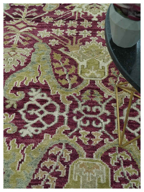 Custom Made Plum and Olive Traditional Dragon Oushak Design Hand knotted wool rug