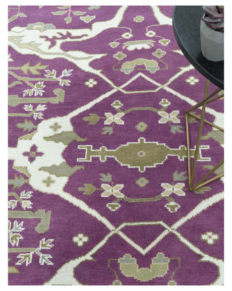 Custom Made Purple, Ivory And Beige Traditional Oushak Design Hand Knotted wool rug