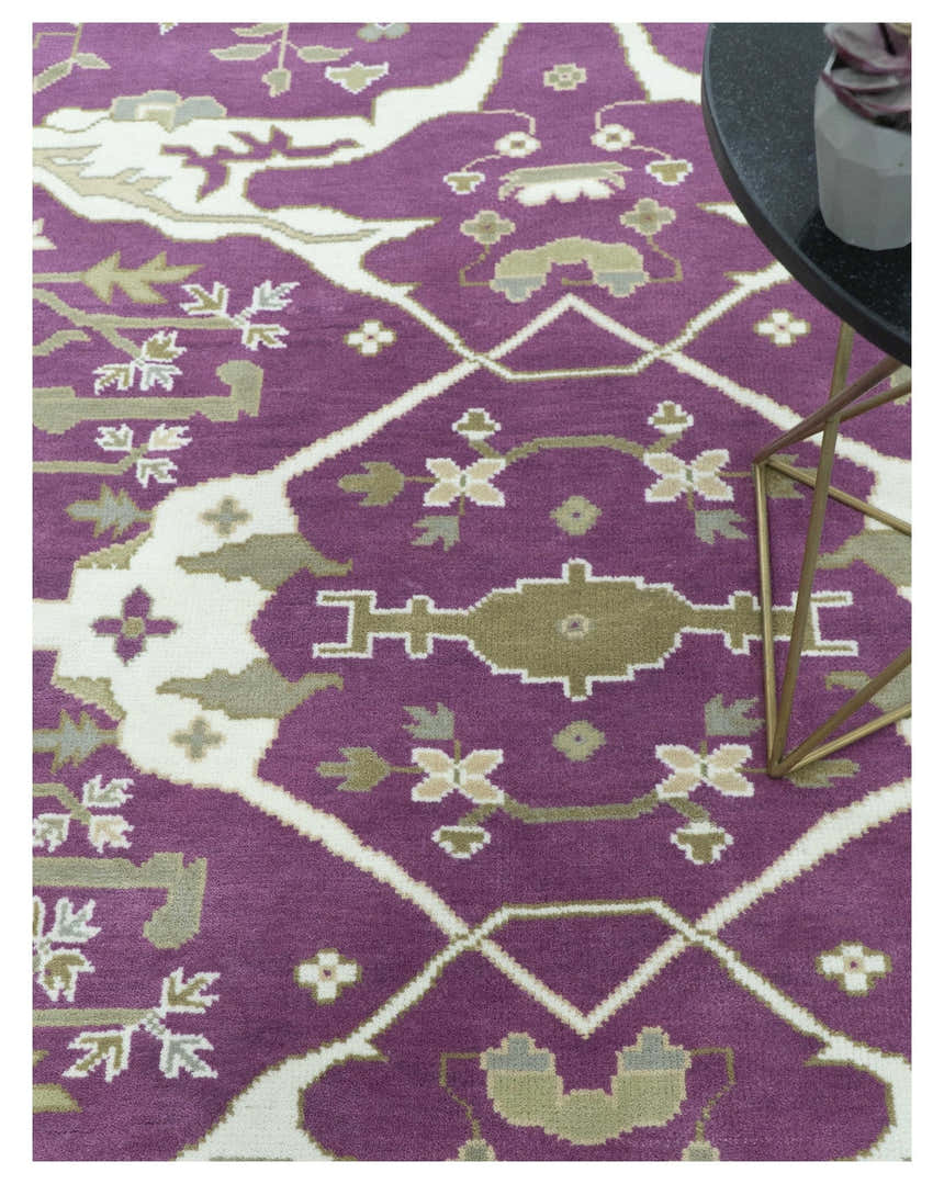 Custom Made Purple, Ivory And Beige Traditional Oushak Design Hand Knotted wool rug