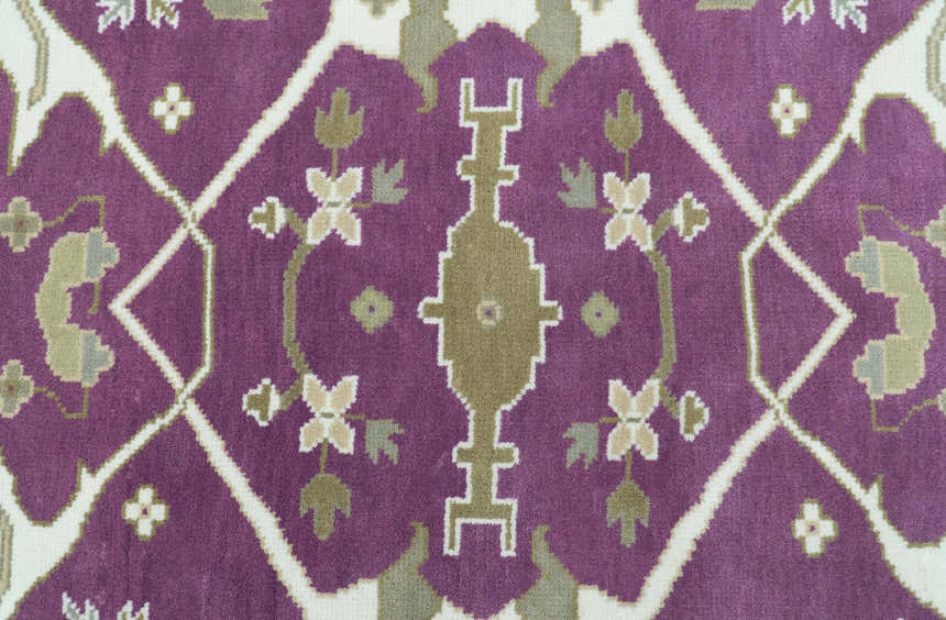 Custom Made Purple, Ivory And Beige Traditional Oushak Design Hand Knotted wool rug