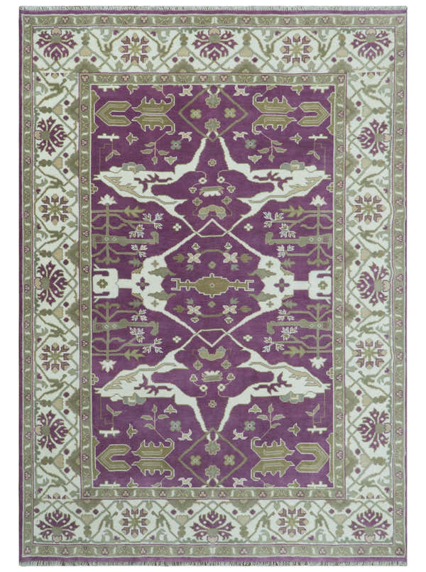 Custom Made Purple, Ivory And Beige Traditional Oushak Design Hand Knotted wool rug