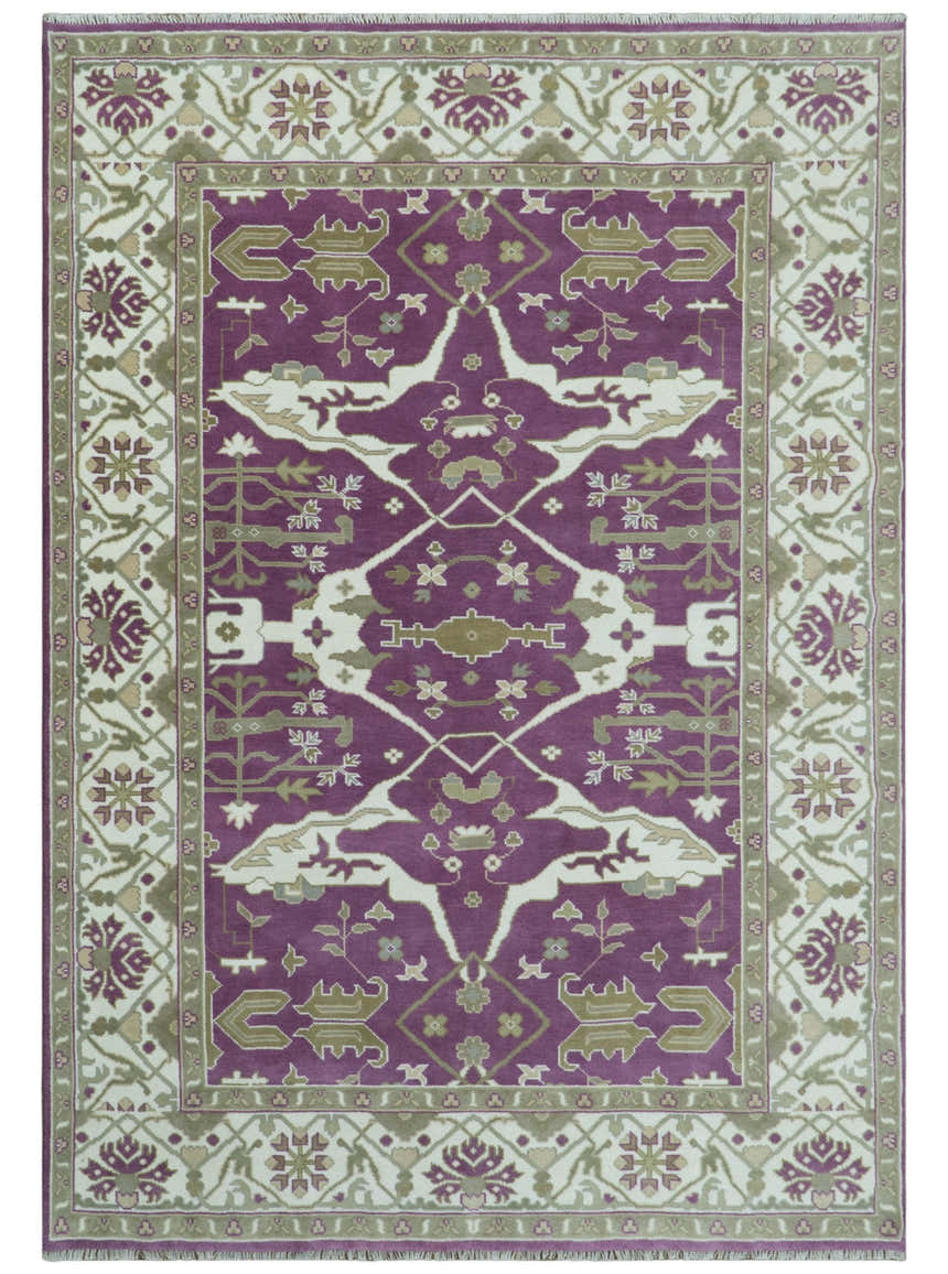 Custom Made Purple, Ivory And Beige Traditional Oushak Design Hand Knotted wool rug