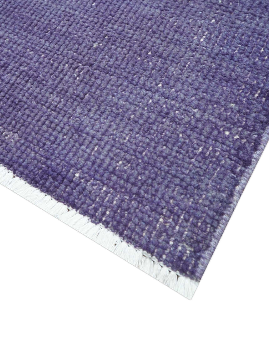 Custom Made Purple Modern Solid Overdyed Hand Knotted Wool Area Rug
