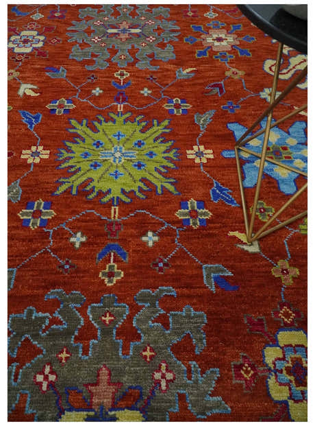 Custom Made Red and Ivory colorful Hand knotted Traditional Oushak Multi Size Wool Area Rug, Kids, Living Room and Bedroom Rug